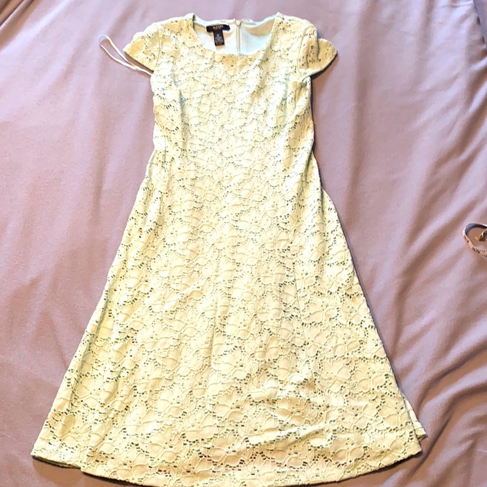 Bluish- green dress - with lace overlay
